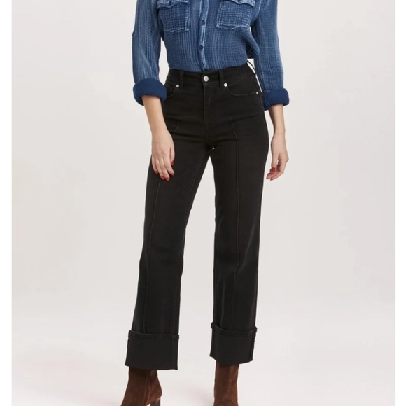 DEAR JOHN DENIM HOLLY SUPER HIGH RISE WIDE HEMMED JEANS | JET SET WASH SZ 30 - Picture 1 of 16